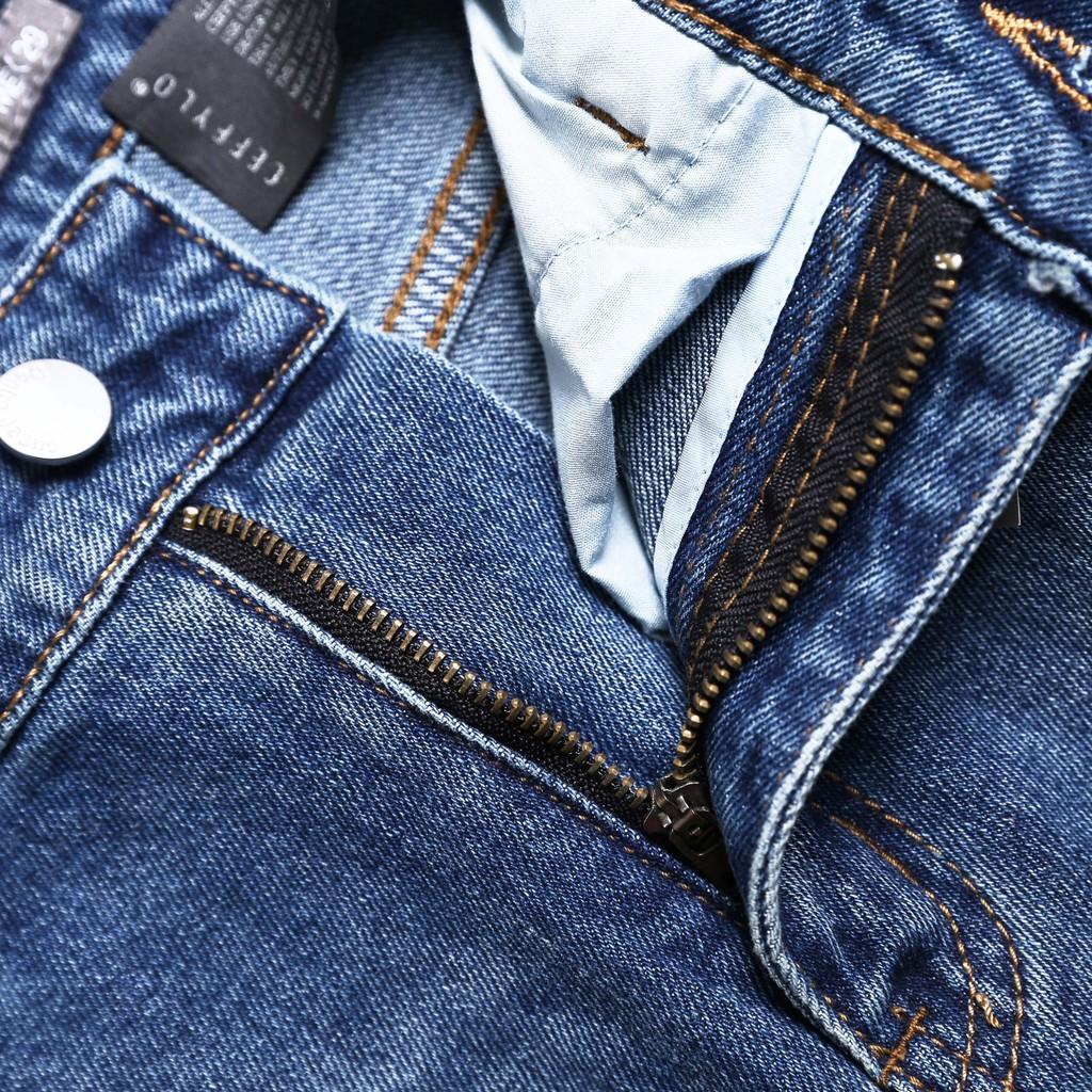 Quần Jeans rách gối Xanh Đậm nam form slimfit CEFFYLO , chất Jean thun co giãn nhẹ