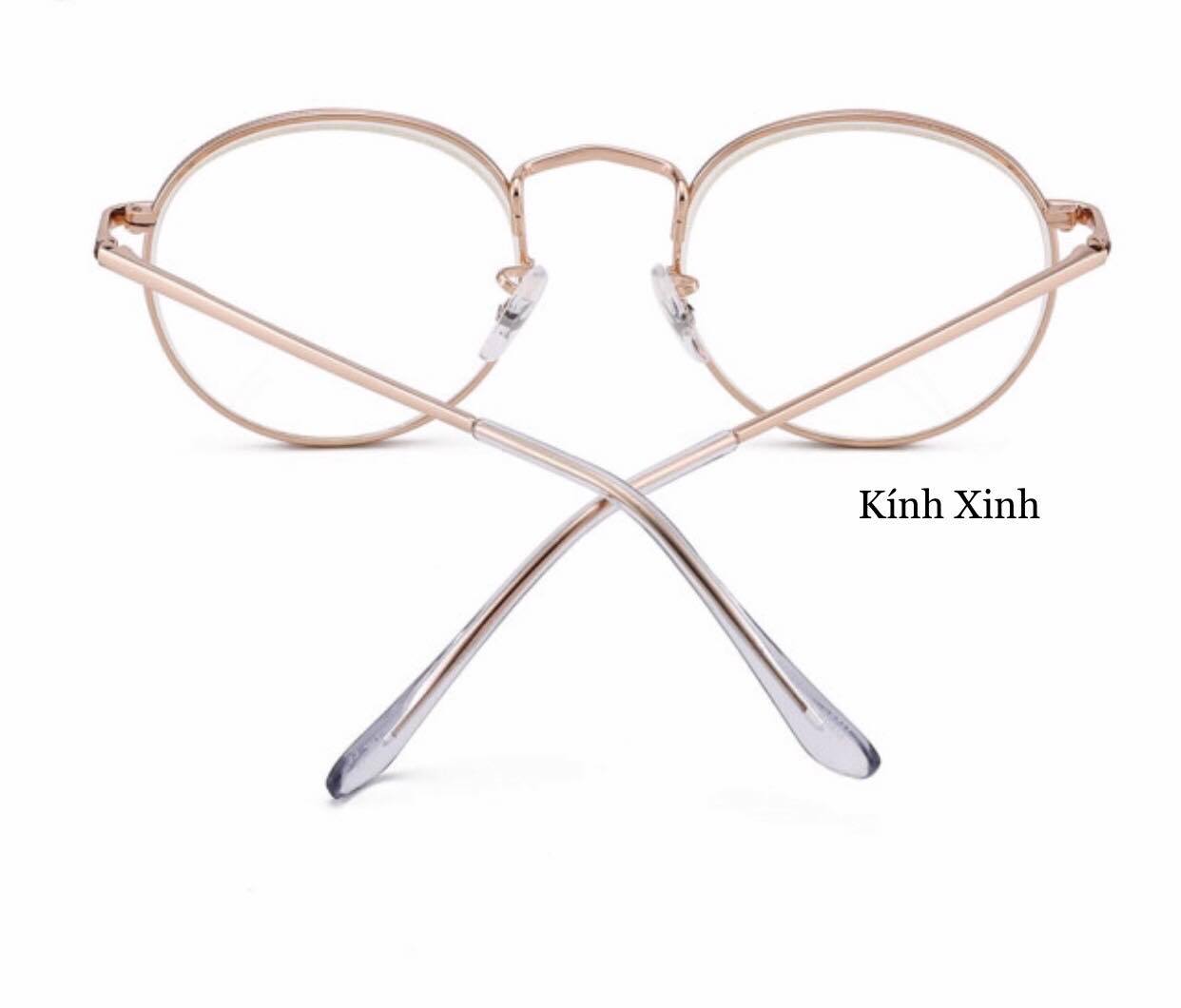 Kính Gọng Nam Nữ Mắt Tròn Kim Loại Viền Dày