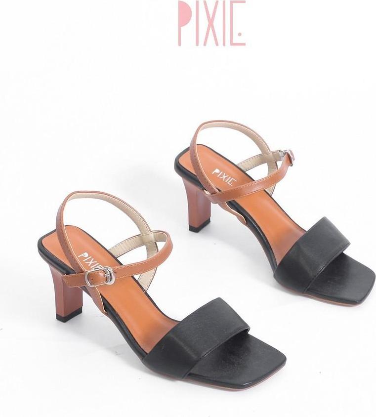 Giày Sandal Cao Gót 6cm Quai Bản To Mix 2 Màu Pixie X484