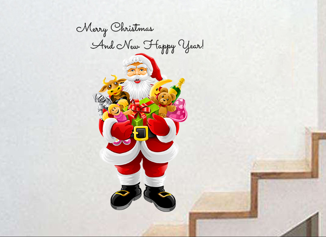 Decal trang trí Noel - Ông già Noel ôm những món quà