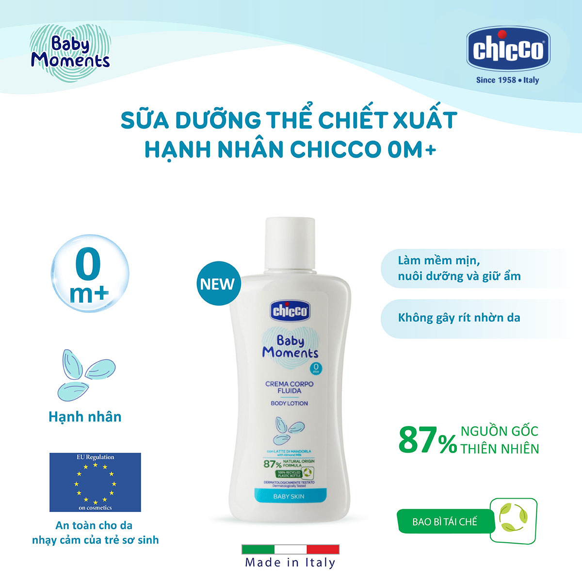 Sữa dưỡng ẩm chiết xuất Hạnh nhân Chicco 0M+ 200ml