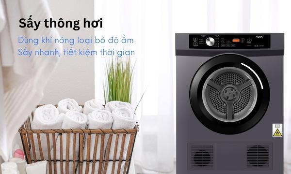 Máy sấy quần áo Aqua 8 kg AQH-V800H.SS sấy thông hơi sấy khô nhanh