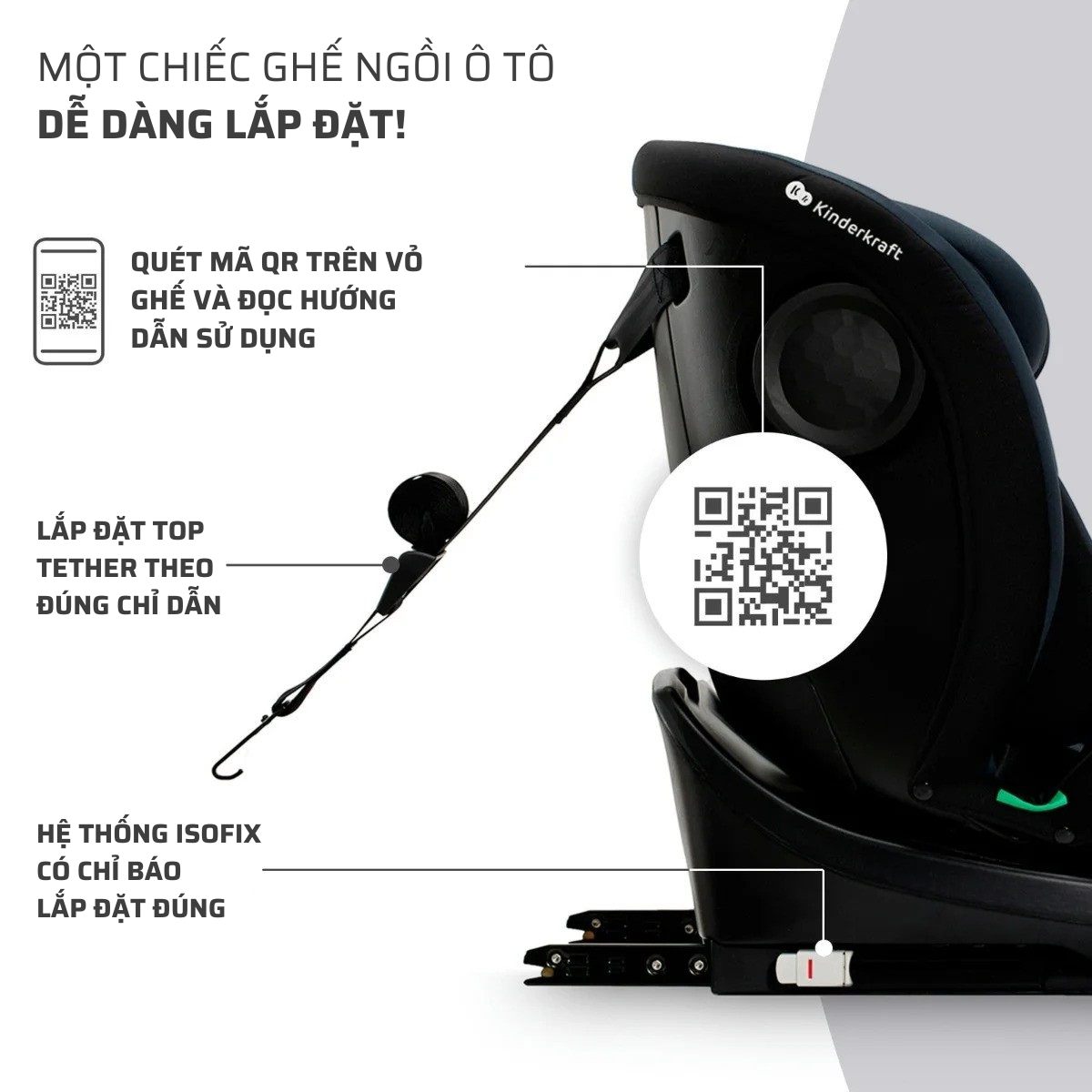 Ghế ngồi ô tô xoay 360 độ Kinderkraft I-grow cho bé từ 0 đến 12 tuổi - Hàng chính hãng