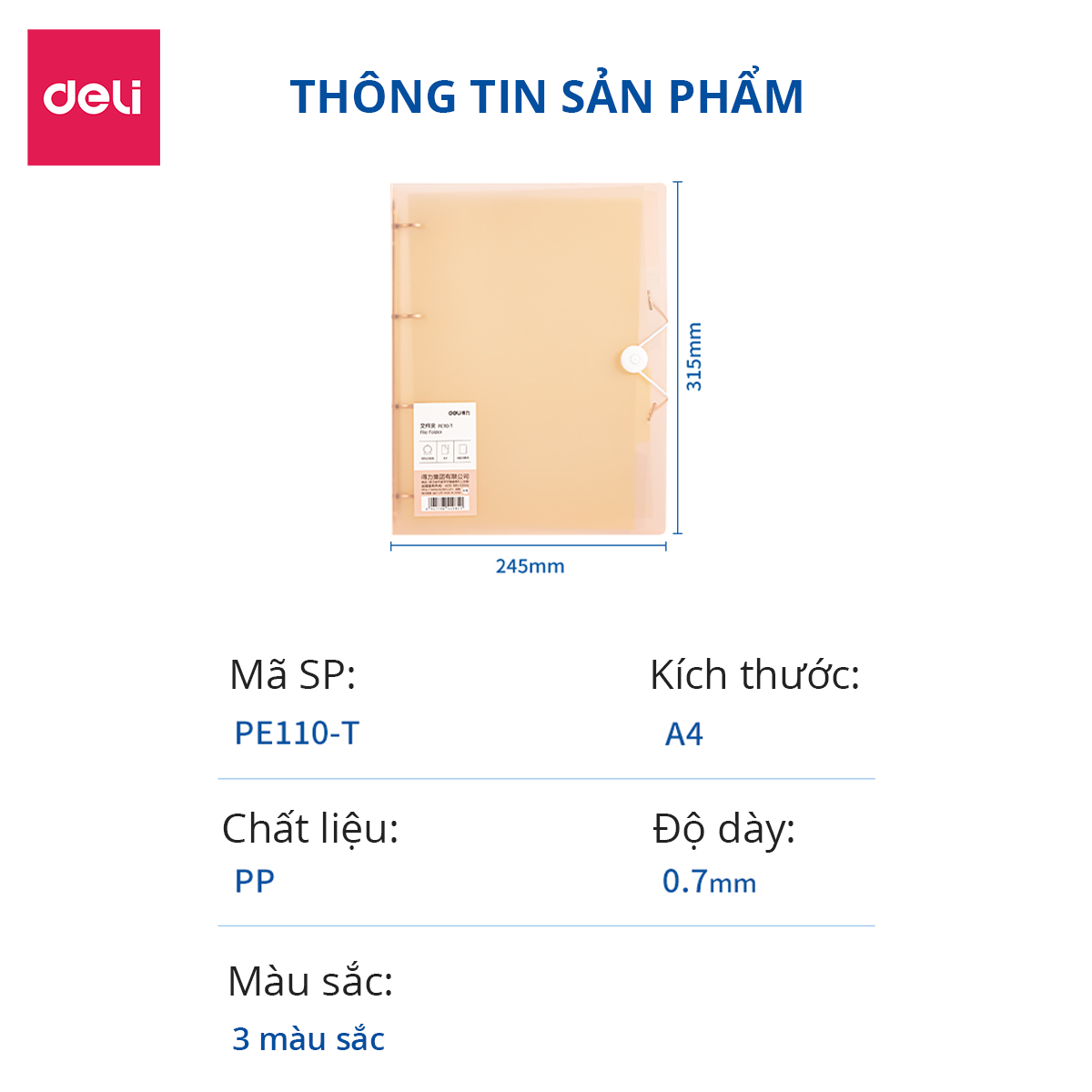 File Còng Sắt Kèm 4 Lá Học Sinh A4 Deli - 4 Còng Đựng File Tài Liệu Lưu Trữ Hồ Sơ Chứng Từ Văn Phòng Cao Cấp - PE110