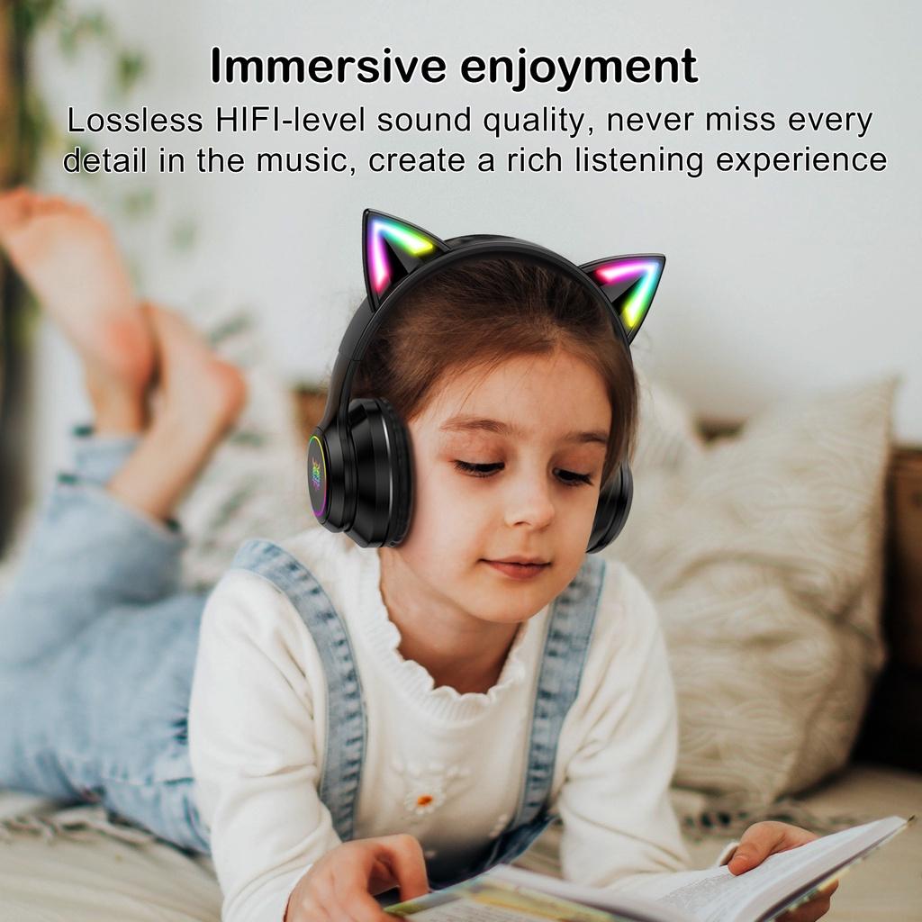 Tai nghe chơi game không dây Bluetooth tai mèo ONIKUMA B100 Đen với micrô có thể thu vào đèn RGB