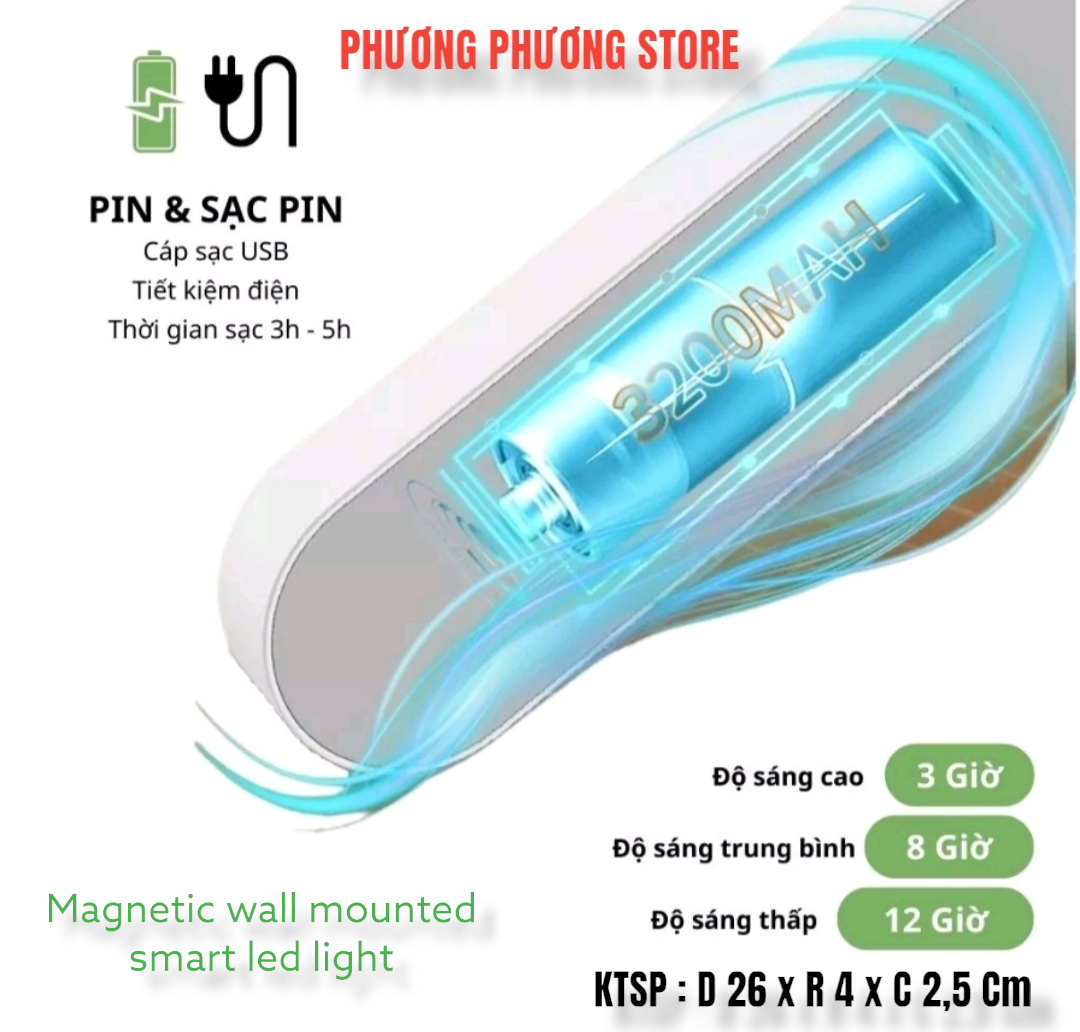 Đèn Led thông minh cao cấp gắn tường, tủ đọc sách tích điện đa năng nhiều cấp độ điều chỉnh ánh sáng bằng nút cảm ứng 1 chạm và điều khiển từ xa có hẹn giờ