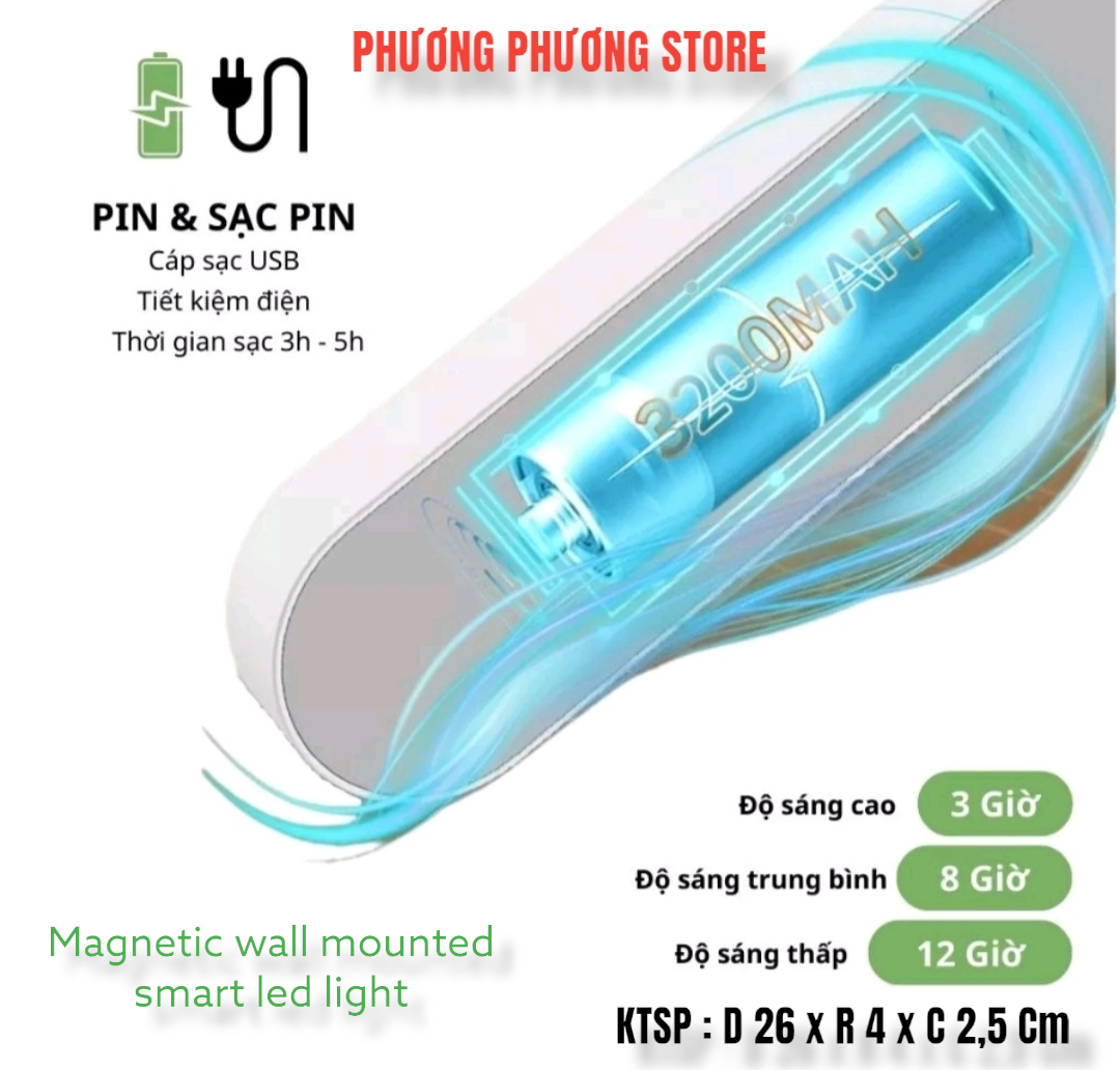 Đèn Led Treo Không Dây 1800 mAh LKESBO 1170 Cảm Ứng Dán Tường Gắn Nam Châm 3 Chế Độ Sáng - 3 Chế Độ Hẹn Giờ Hàng Chình Hãngj