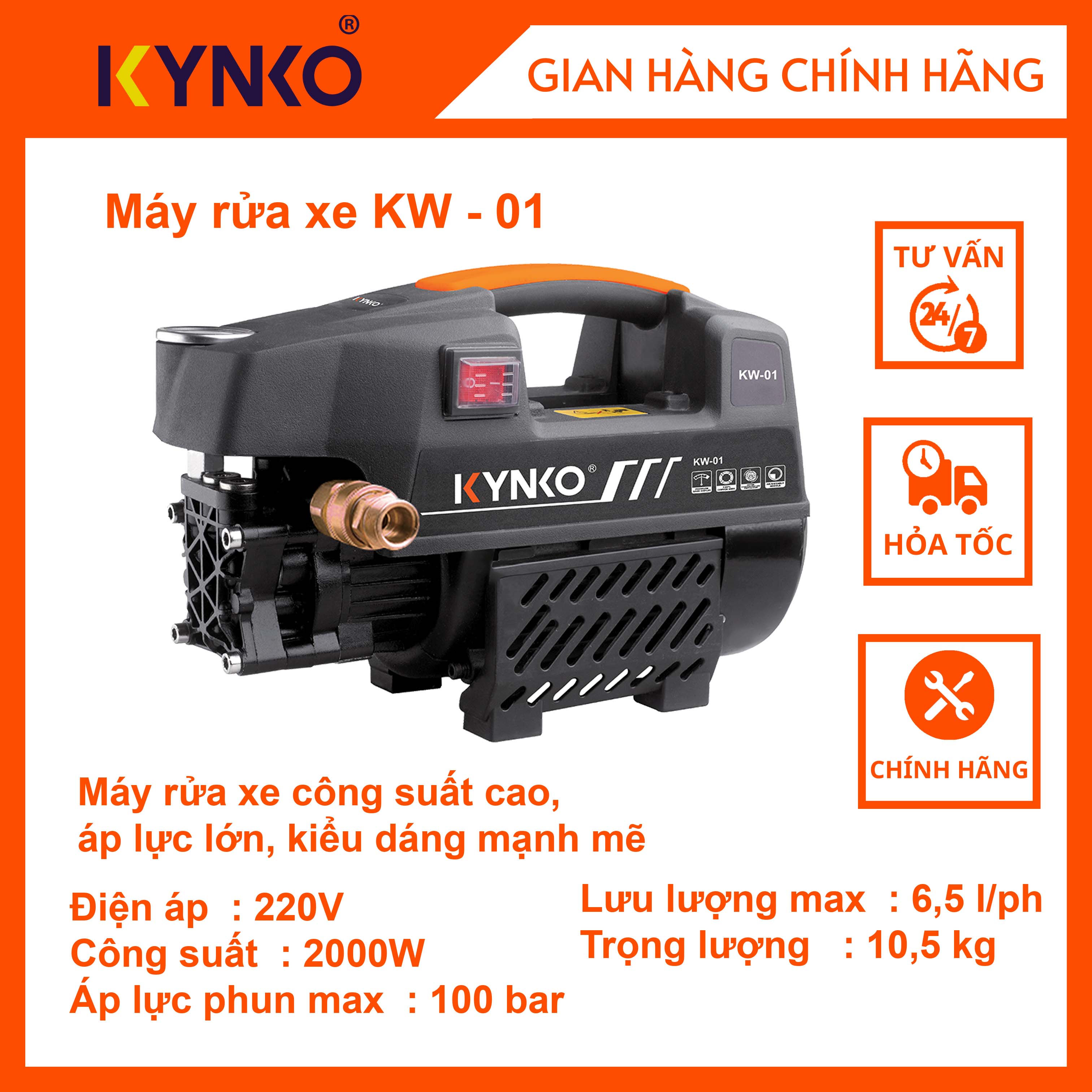 Máy rửa xe cao áp chính hãng Kynko KW01 giá tốt