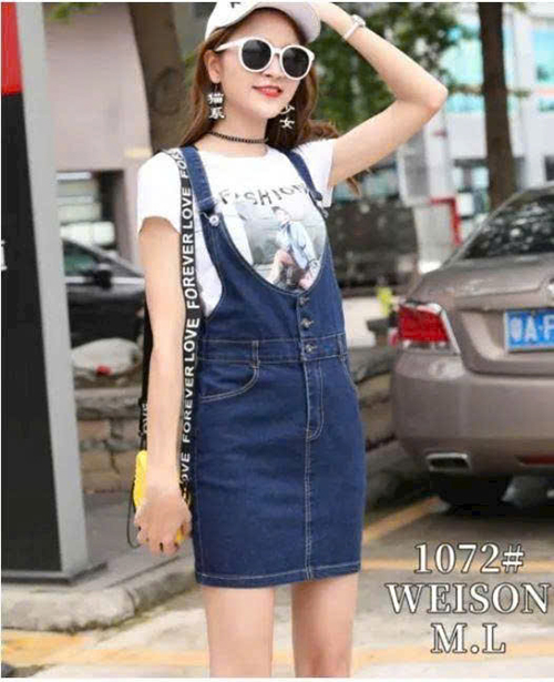 Đầm Yếm Jean Nữ Nút Cài Xẻ Tà Thời Trang