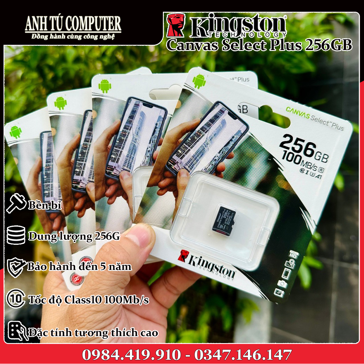 Thẻ Nhớ Kingston 256GB Micro SD Class 10 SDCS2/256GBSP hàng chính hãng
