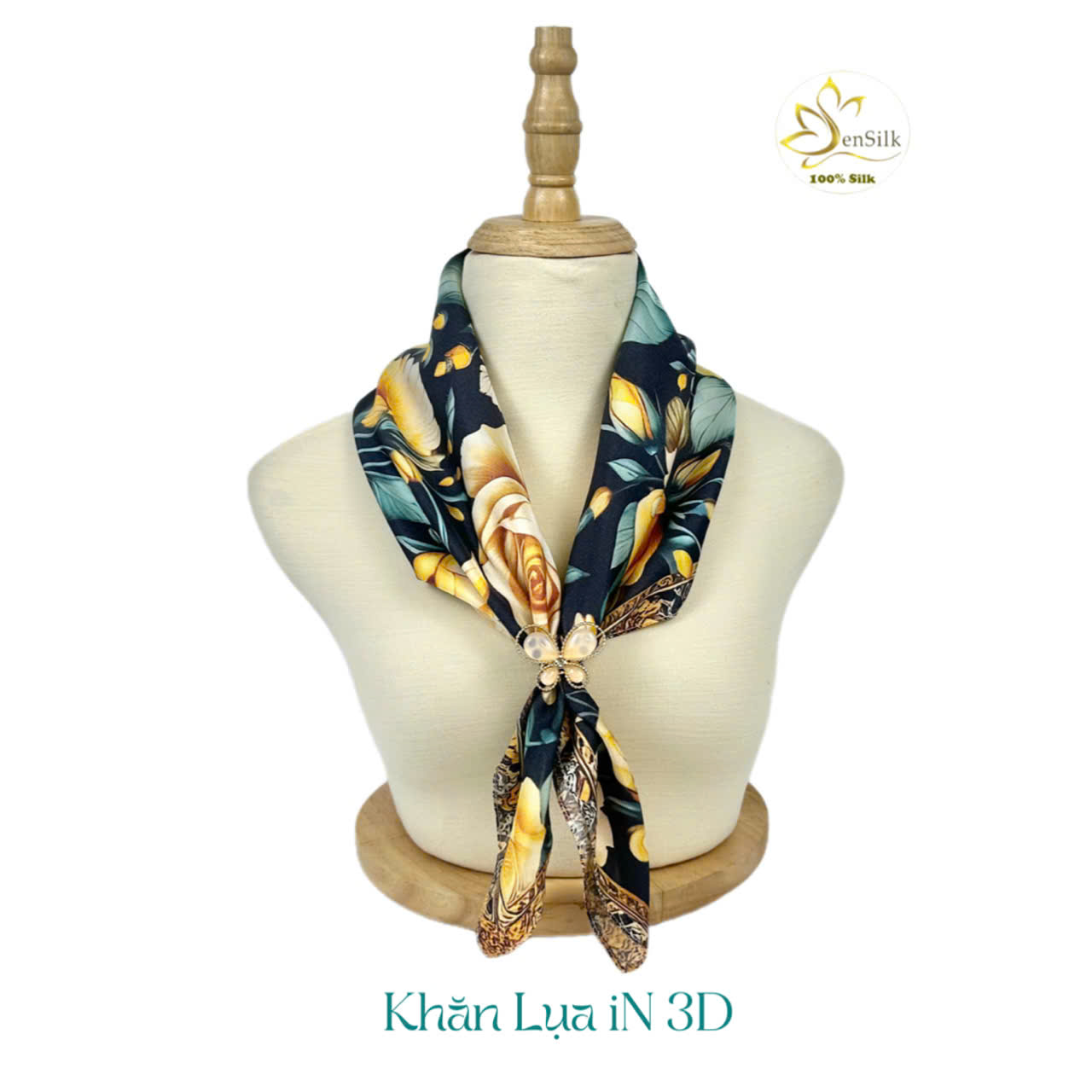 Khăn Lụa Cao Cấp in 3D Họa Tiết Hoa Hồng Sen Silk - Silk Scarves Printing 65x65cm - Quà Tặng Khăn Lụa Đẳng Cấp