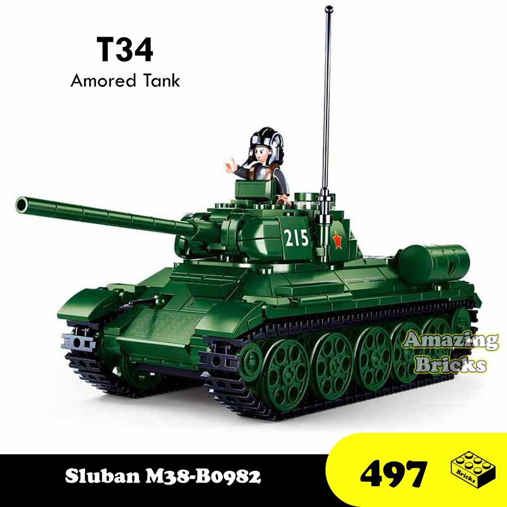 Đồ chơi Lắp Ráp Xe Tăng T-34 Liên Xô Thế Chiến II, Sluban 0982 M38 Xếp hình thông minh Tank T34
