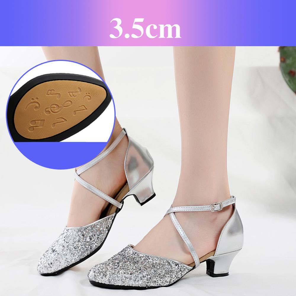 Giày khiêu vũ phụ nữ bán thương hiệu giày khiêu vũ hiện đại Color: Silver-rubber-7cm Shoe Size: 34 (22cm)