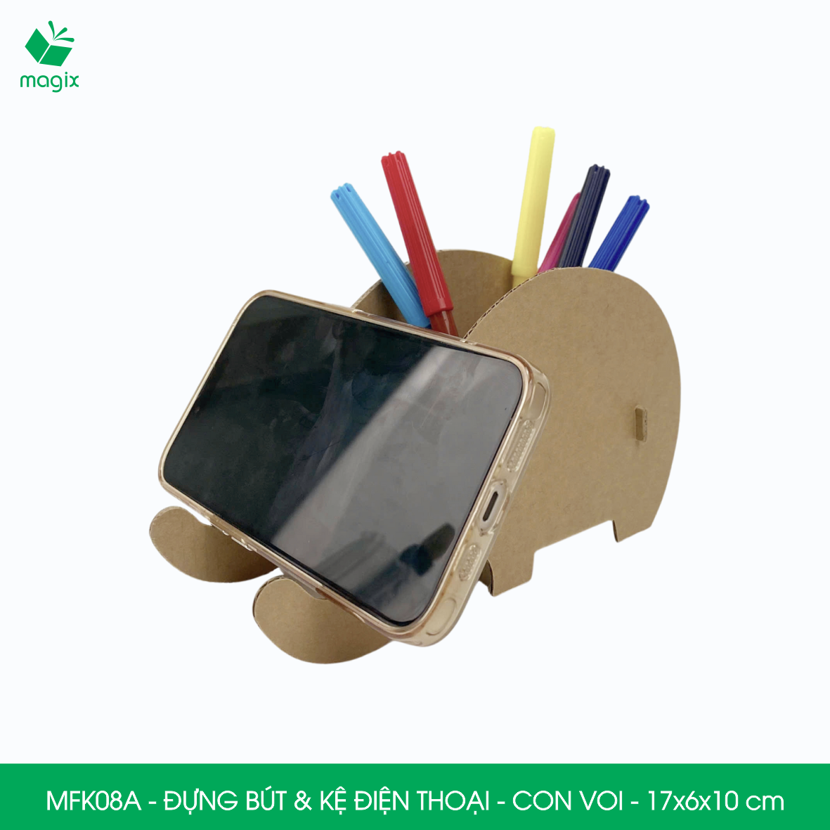 MFK08A - Đựng bút &amp; kệ điện thoại bằng giấy carton - Hộp bút kiểu dáng Con voi - 17x6x10 cm