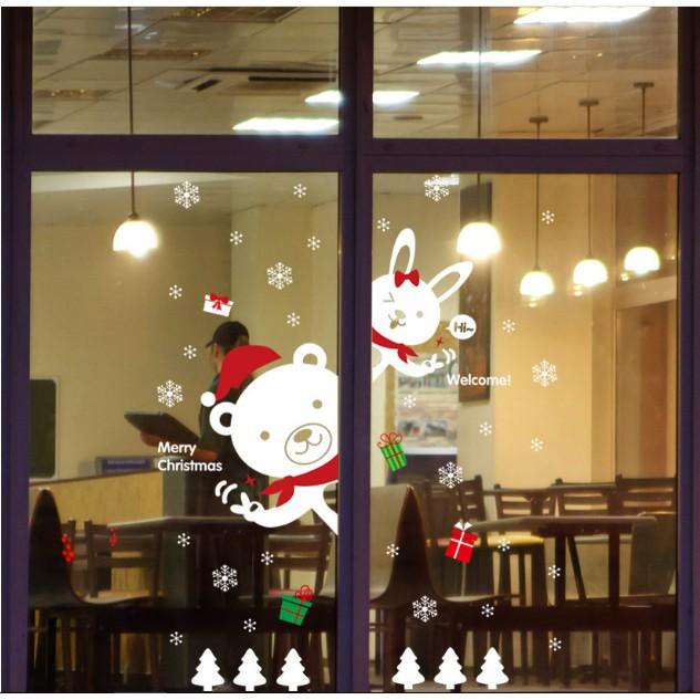 Decal trang trí Noel - Gấu Thỏ Trắng chào đón giáng sinh