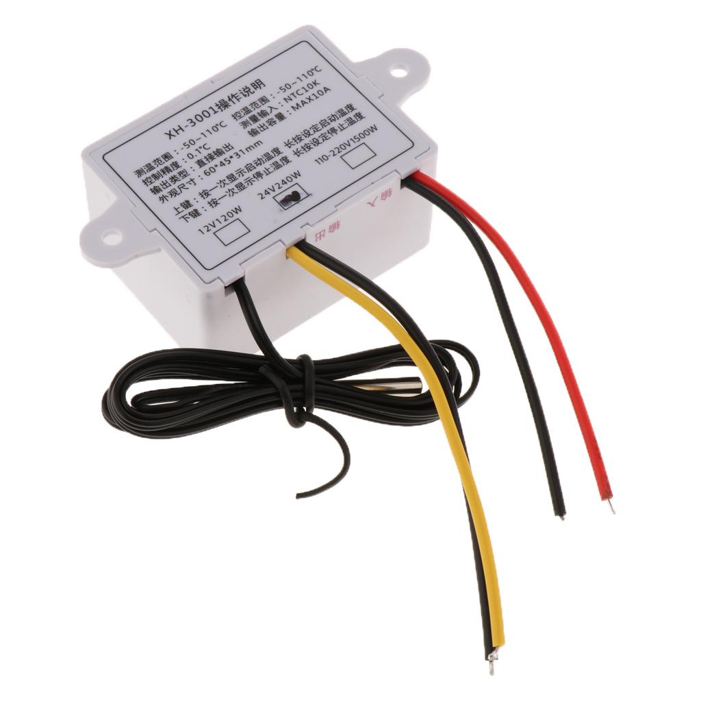 XHW3001 Digital Temperature Controller Thermostat Sensor -50~110℃ with NTC Sensor Temperature Probe Cooling Heating DC 24V 240W