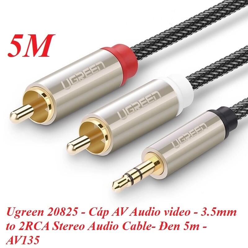 Ugreen UG20825AV135TK 5M màu Đen Cáp âm thanh 2 đầu Bông sen sang 3.5mm Dương đầu bọc nhôm mạ vàng - HÀNG CHÍNH HÃNG