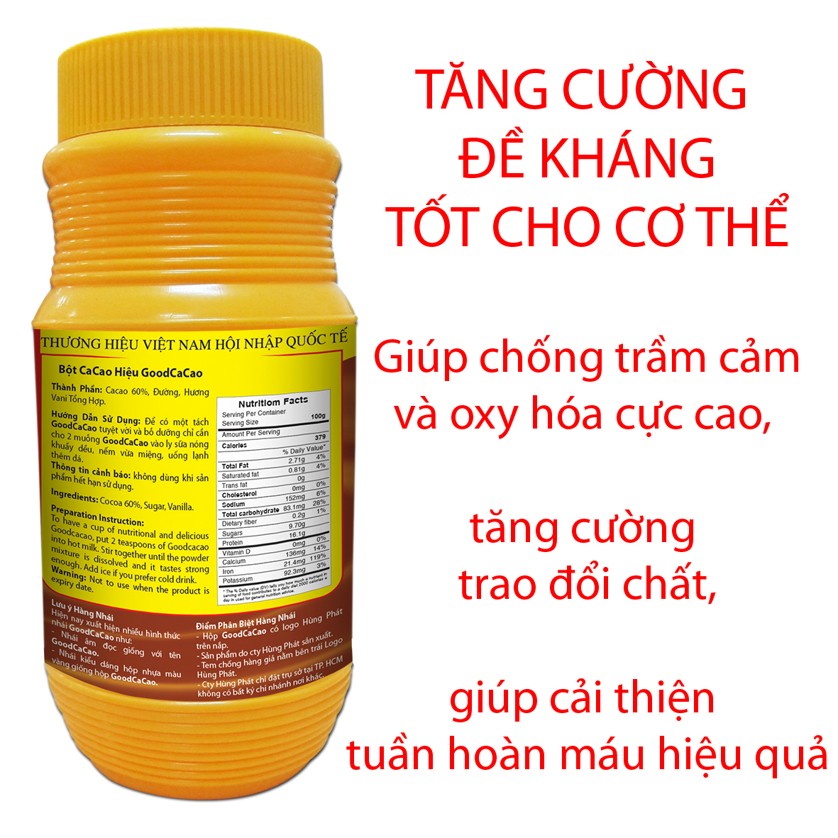 BỘT GOOD CA CAO 500g - TĂNG CƯỜNG SỨC ĐỀ KHÁNG, TỐT CHO SỨC KHỎE, CHỐNG TRẦM CẢM VÀ OXI HÓA CAO - THƯƠNG HIỆU TRÀ HÙNG PHÁT
