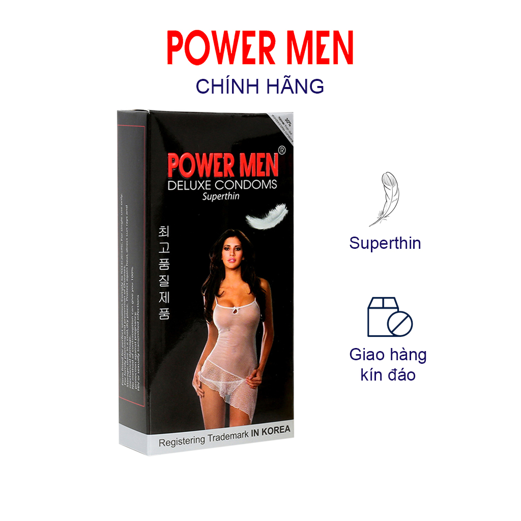 Bao cao su siêu mỏng truyền nhiệt hình Powermen Superthin Hộp 12 Bcs