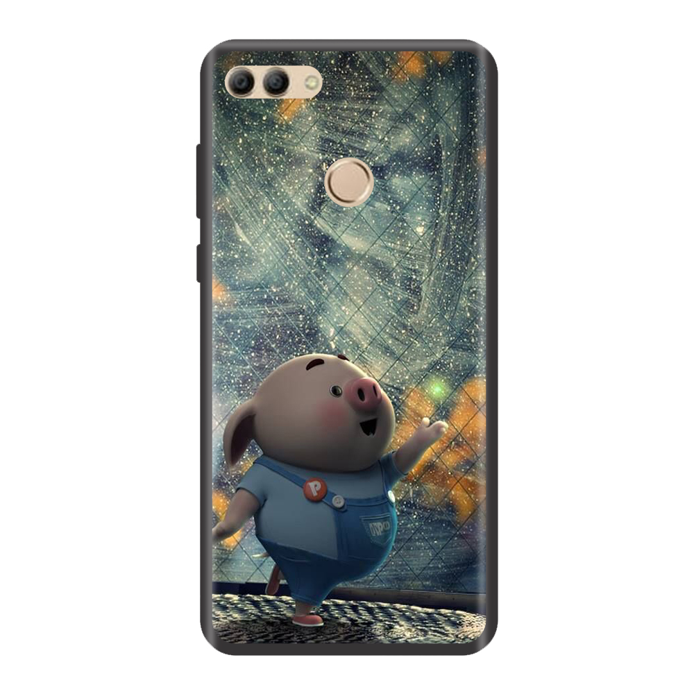 Ốp lưng TPU viền dẻo cho điện thoại HUAWEI Y9 2018 Hình Heo Con Chạy Bộ