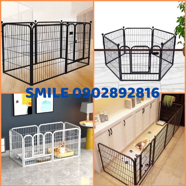 Chuồng Quây Chó Lớn - Nan Ống Cao Cấp - Gồm 6 Tấm Ghép 60&60cm - Trắng, Đen