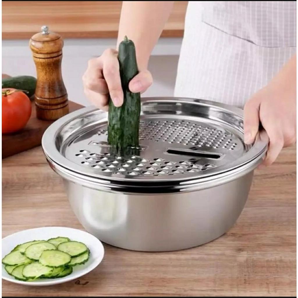 Bộ nạo rau củ 3 món kiêm rổ và chậu inox cao cấp đa năng, tiện lợi dùng cho nhà bếp