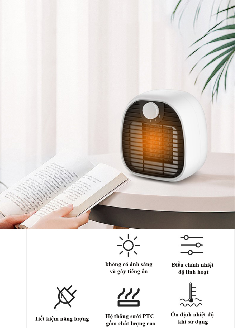 Máy Sưởi Gốm Mini Công Suất Lớn 1000W Cho Phòng Ngủ, Phòng Làm Việc, Không Gây Mùi, Hoạt Động Êm Ái Với 3 Chế Độ Sưởi - Hàng Chính Hãng KUNBE