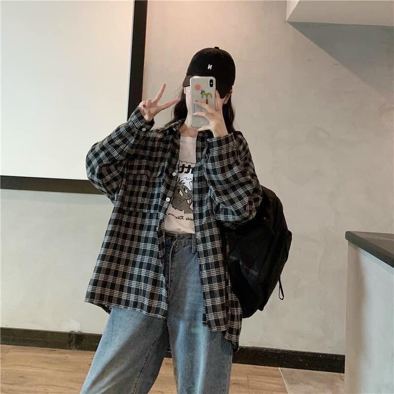 ÁO SƠMI CARO FORM RỘNG TAY PHỒNG Freesize 45-70kg