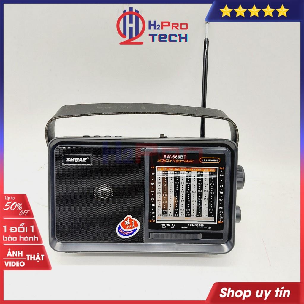 Đài Radio Đa Năng Shuae SW-666BT 12Band Fm/Am/Sw, Bluetooth/Usb/Thẻ Nhớ, Đài Nghe Nhạc Cao Cấp, Tặng Pin Sạc-H2Pro Tech