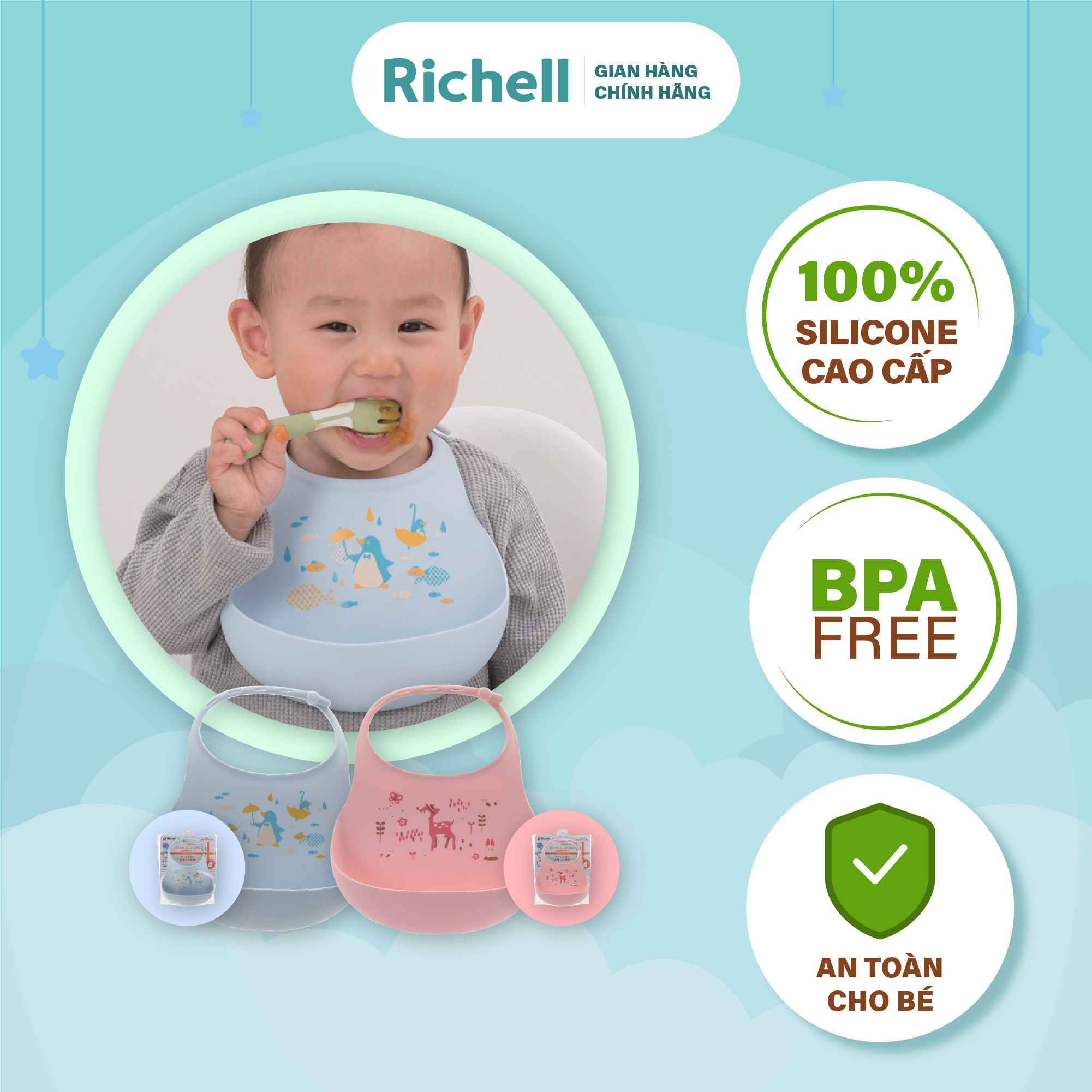 Yếm ăn dặm silicon cho bé Richell Nhật Bản | Baby