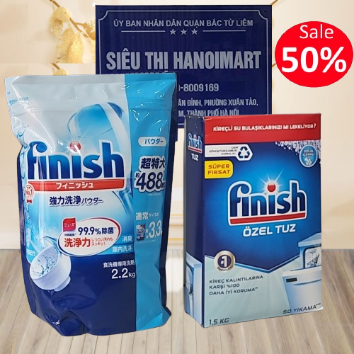 Combo Bột rửa bát Finish 2.5kg + Muối rửa bát Finish 1.2kg nhập khẩu Ba Lan