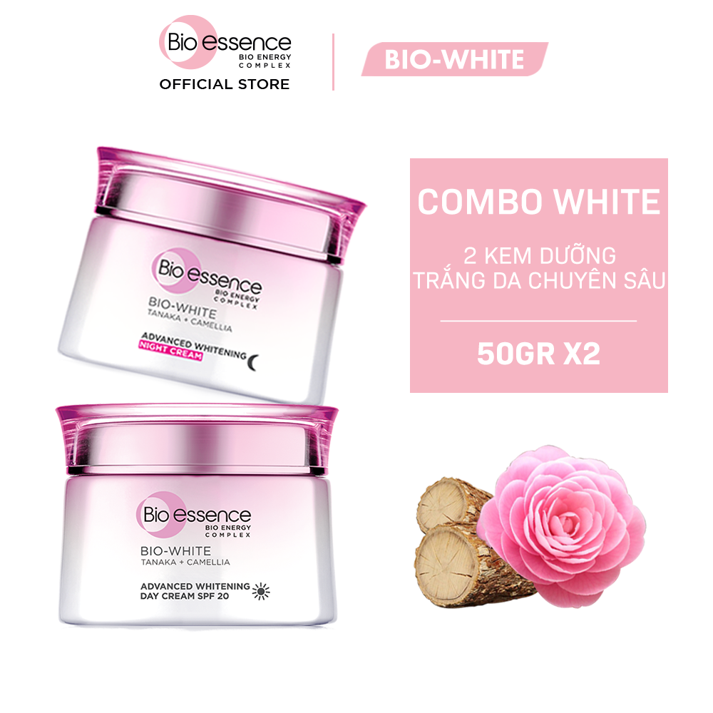 Combo dưỡng da sáng mịn Bio-essence Bio-White Kem dưỡng ngày và đêm (50gr x2)