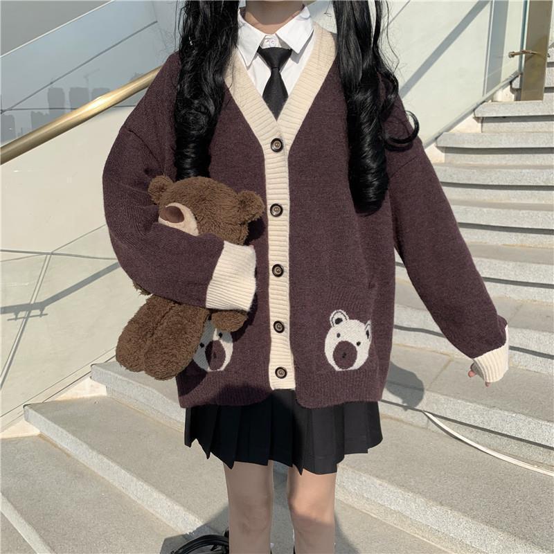Hàng Sẵn_ Áo len in gấu nhỏ dễ thương phong cách nữ sinh Nhật Bản Hadu shop