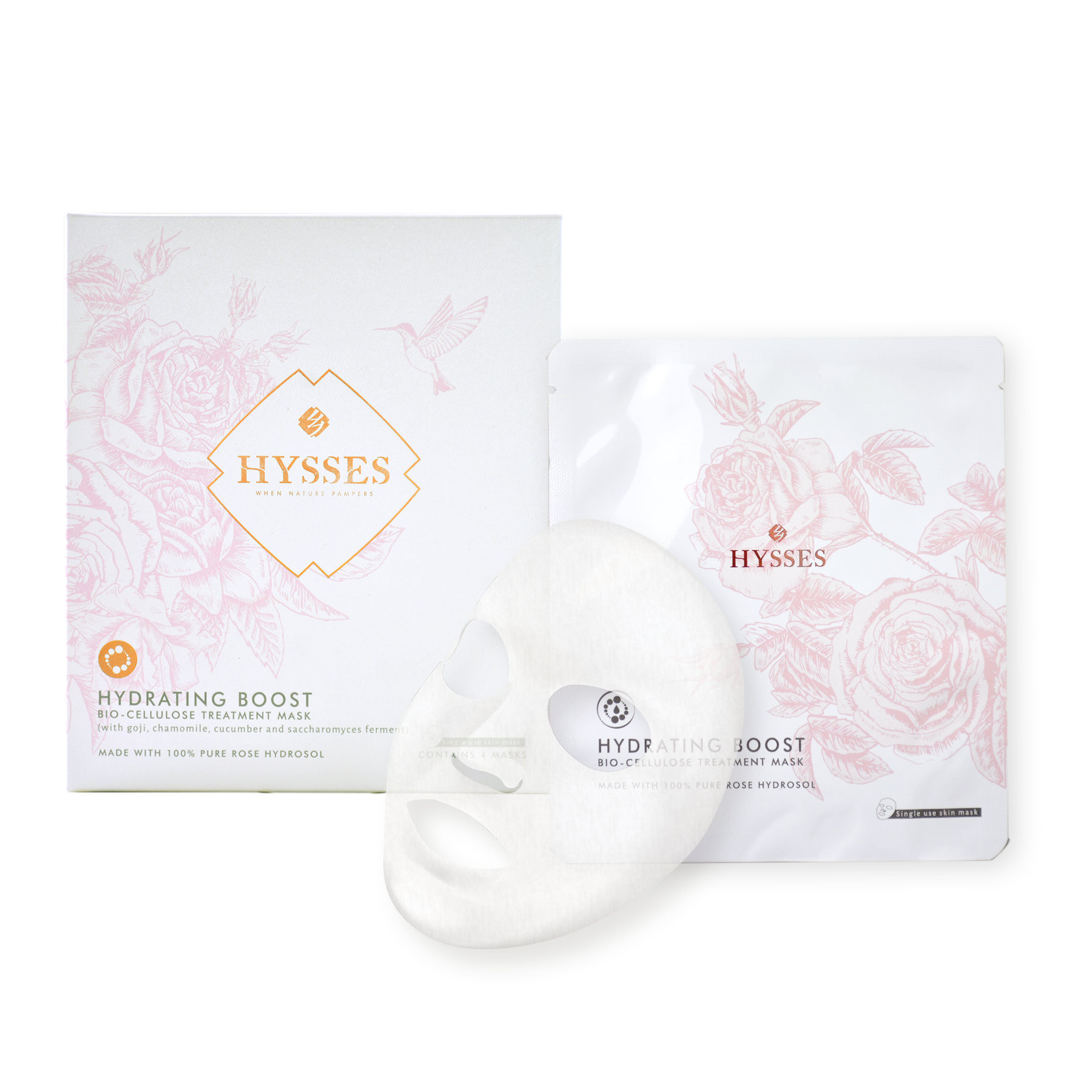 Mặt Nạ Cao Cấp Hysses Bio Cellulose Hydrating Cấp Ẩm Chuyên Sâu, Làm Mờ Nếp Nhăn, Chống Lão Hóa Với Tinh Dầu Hoa Hồng Hữu Cơ Tự Nhiên