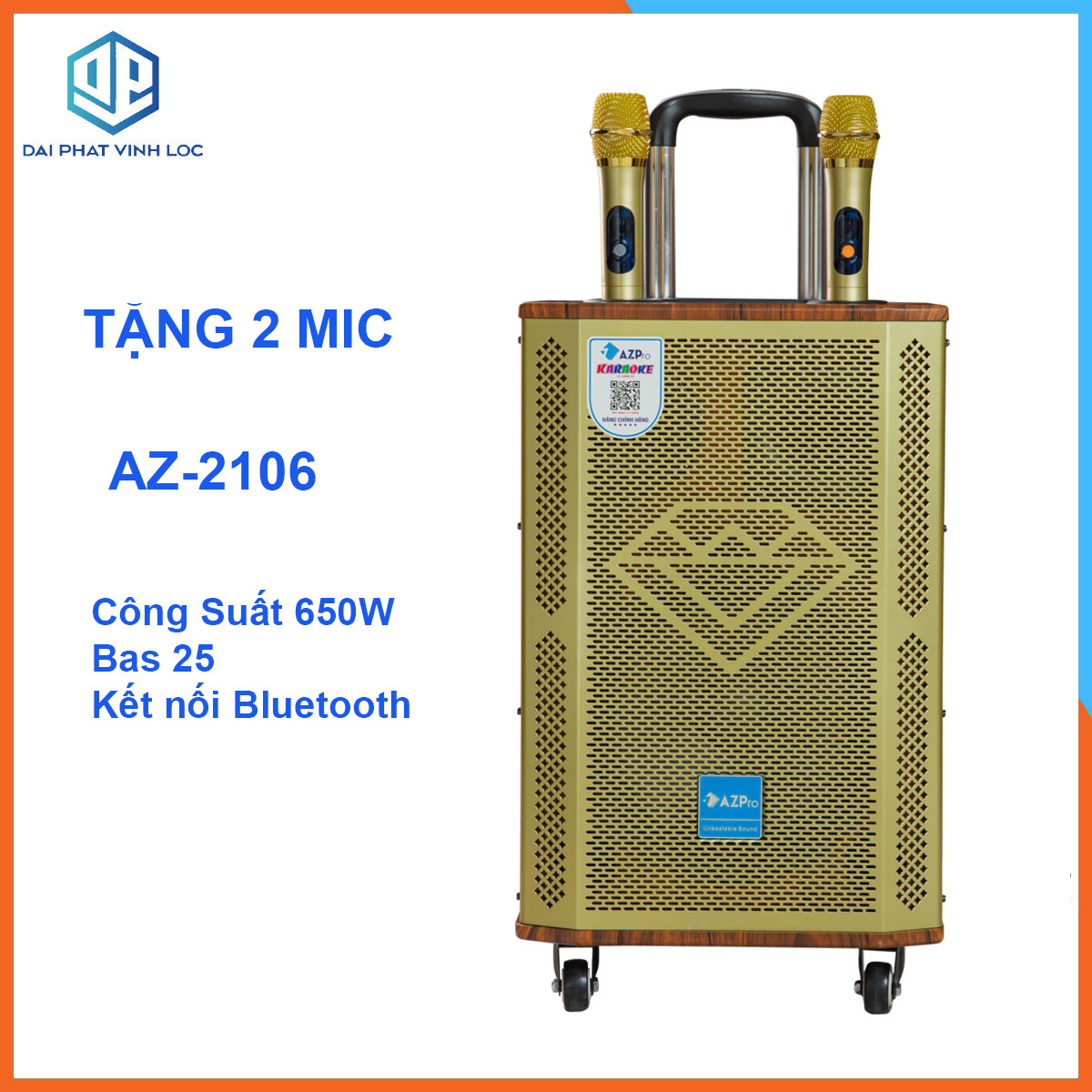 Loa Kéo Karaoke Công Suất Lớn 650W| Loa Kéo Giá Rẻ AZ-2106 Bas25| Loa Kéo Bluetooth Đọc Được Usb| Loa Kéo Giá Rẻ Tặng 2 Micro Chống Hú Cao Cấp | Loa Kéo Hát Karaoke Hay