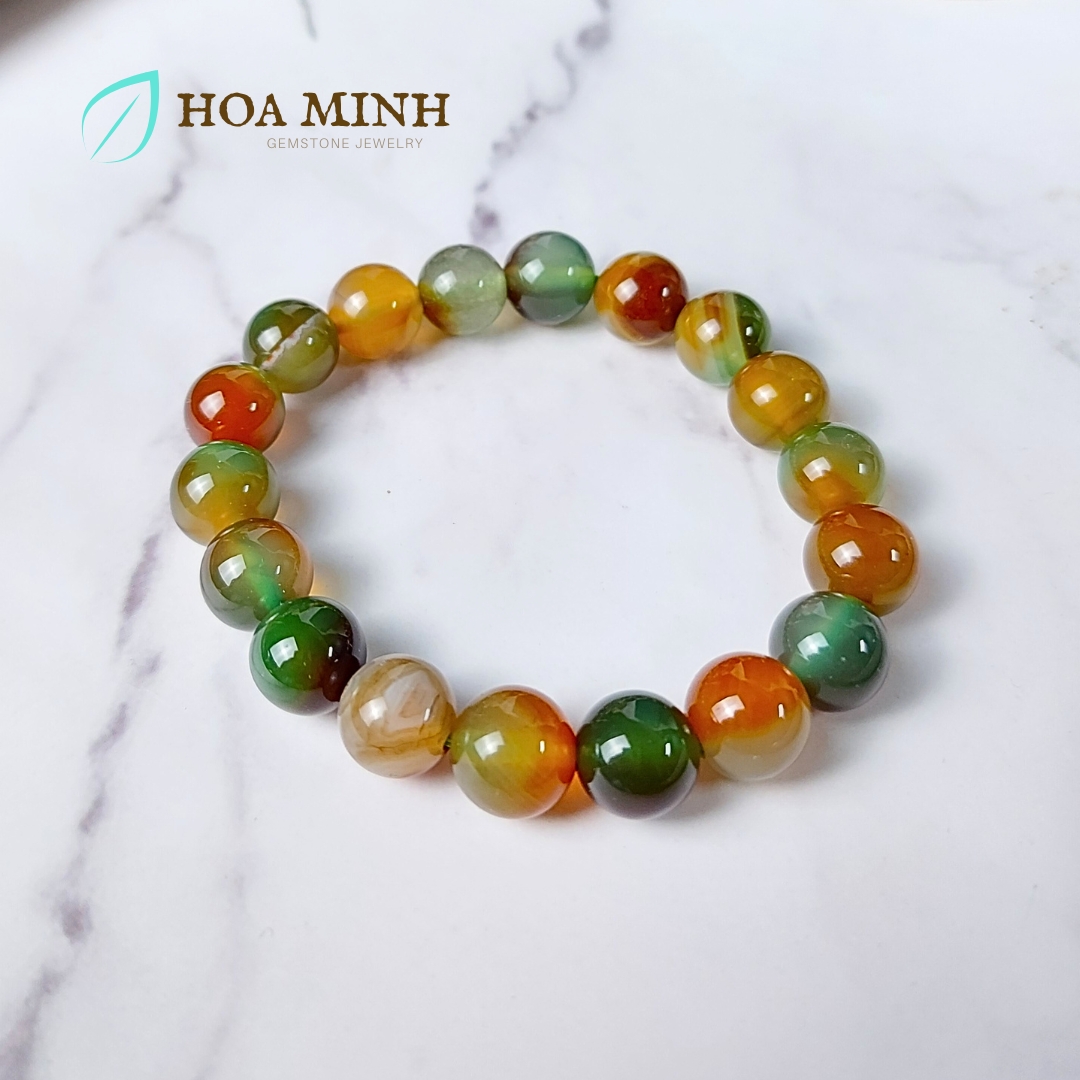 Vòng tay phong thủy đá Mã Não tứ quý trơn size hạt 10 li