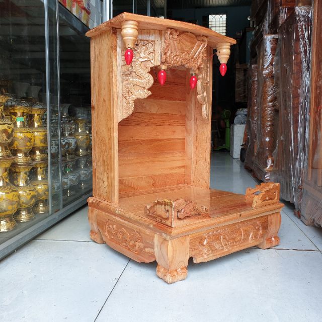Bàn thờ thần tài ông địa gỗ xoan ngang 40 cm chân quỳ