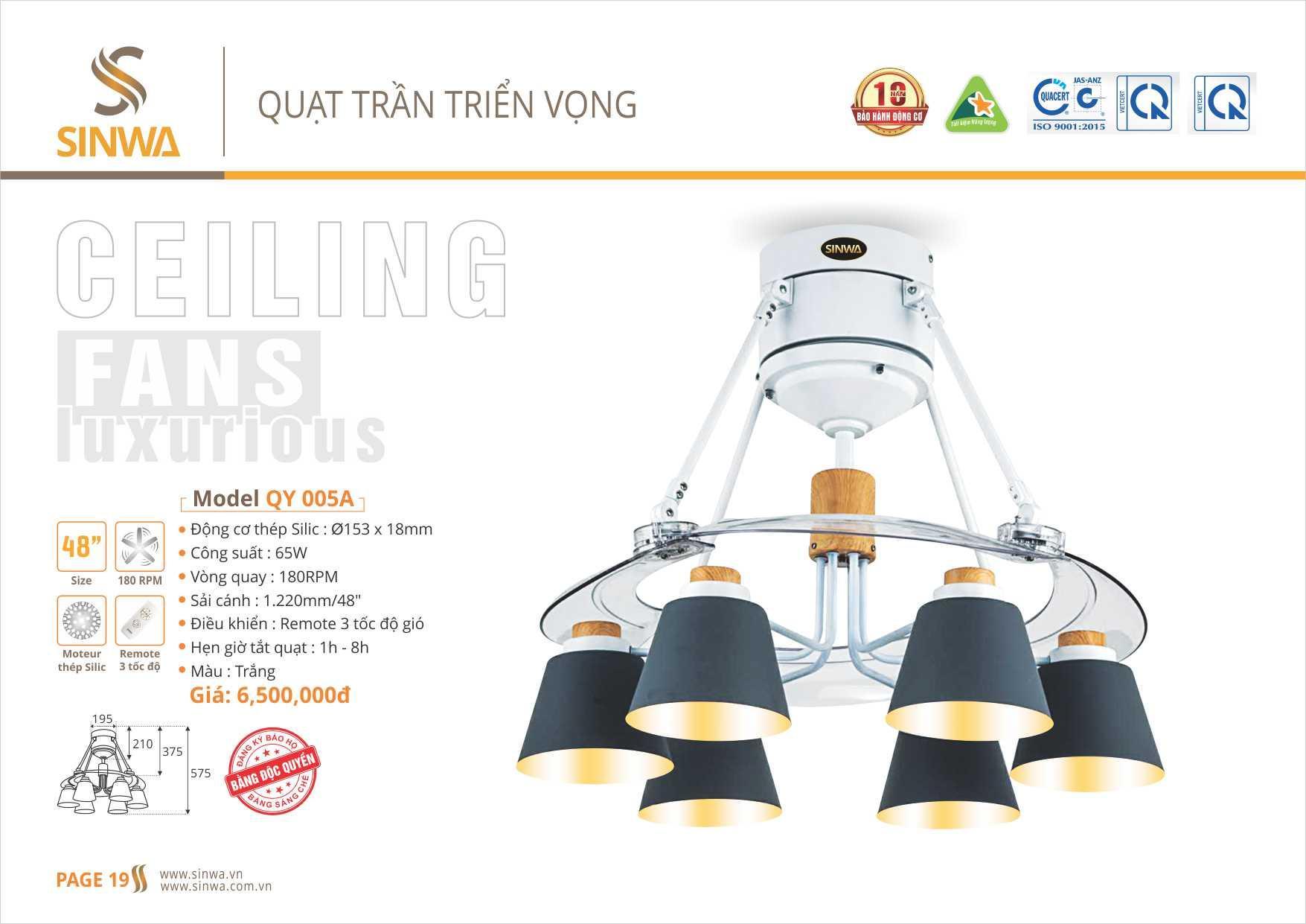 QUẠT TRẦN TRIỂN VỌNG SINWA QY005A (Hàng chính hãng)