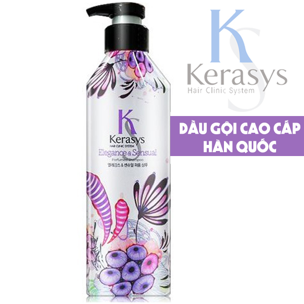 Bộ dầu gội/xả nước hoa Kerasys Elegance &amp; Sensual hương violet và xạ hương Hàn Quốc 600ml + Móc khoá