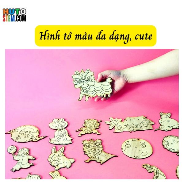 Đồ chơi tô màu sáng tạo cho bé 5+, combo 23 hình tô màu Trung thu cute, tặng kèm màu, cọ