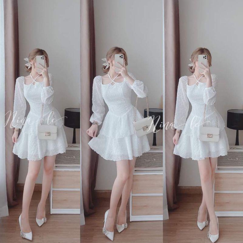 Đầm dự tiệc cổ yếm tay dài ren sang chảnh Carol Dress