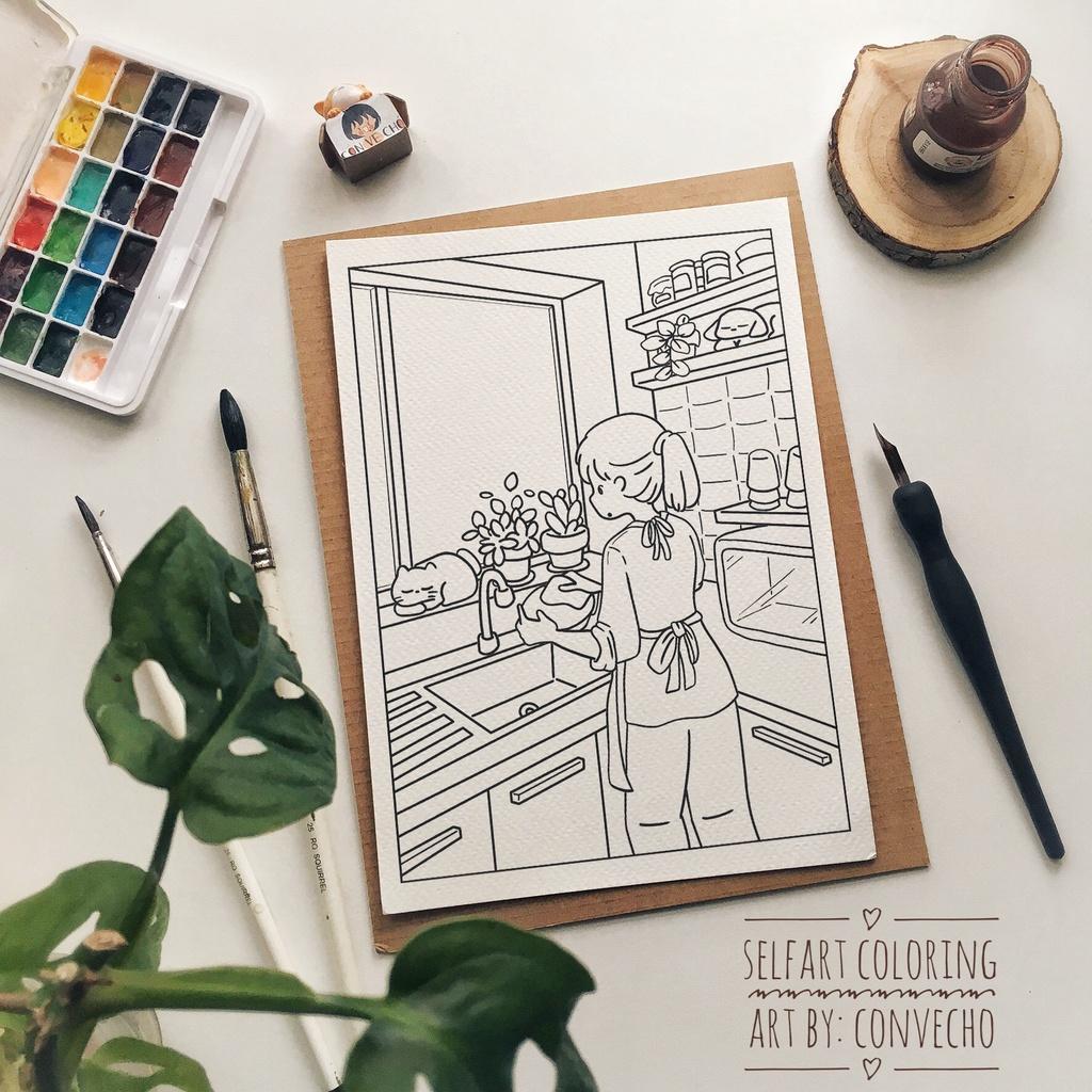 Thiệp tô màu &quot;Sống với hoàng thượng&quot; - 5 tranh của Convecho, selfart, coldpress, 300gsm