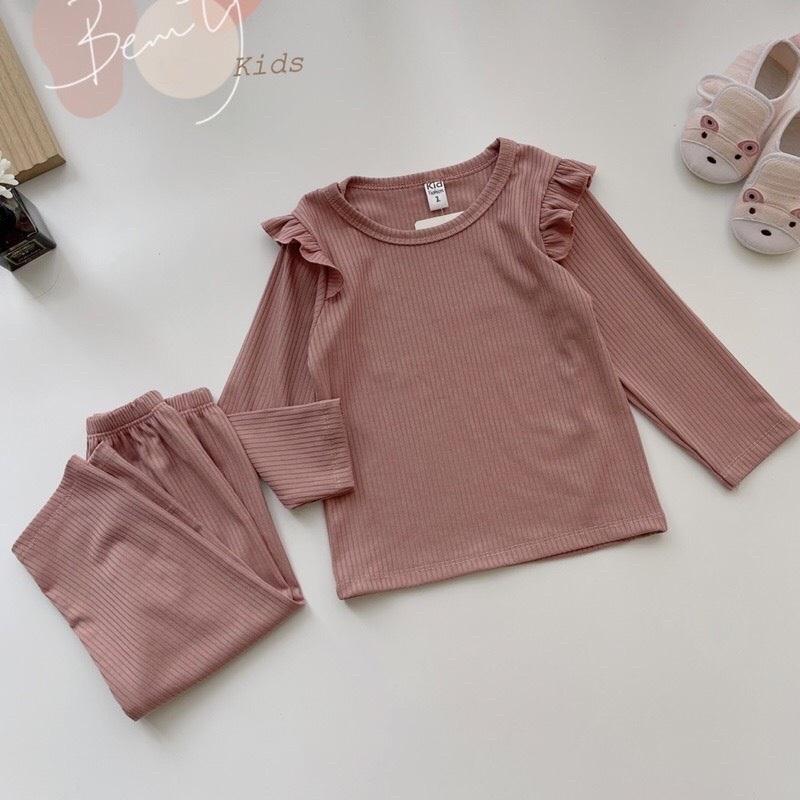 Bộ dài tay thu đông cho bé gái trơn màu chất thun tăm cotton mềm mịn size từ 6 - 15 kg, phong cách Hàn Quốc