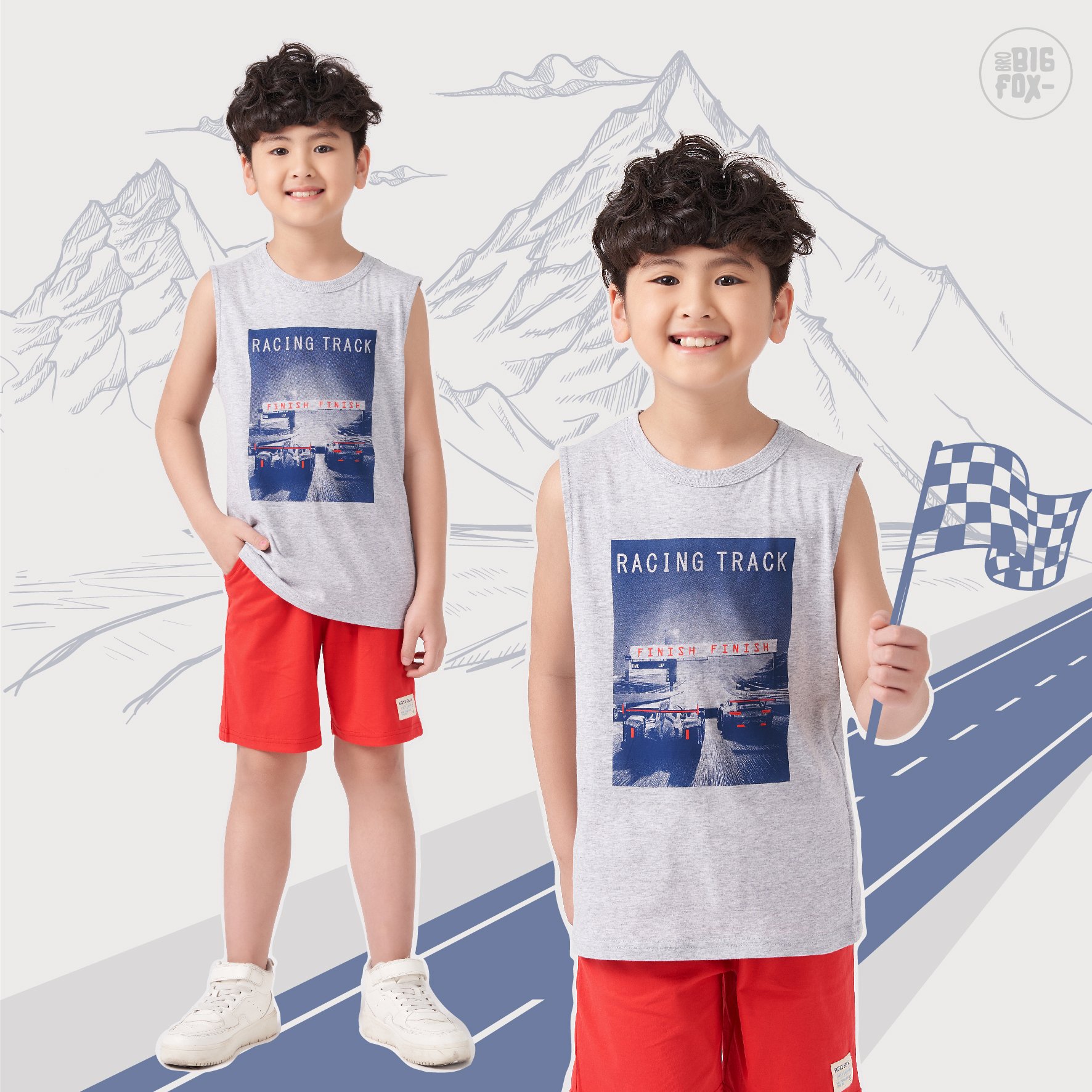 Bộ Bé Trai Mùa Hè Bigfox, Đồ Bộ Trẻ Em Size Đại Chất Cotton Hình In RACING TRACK 3-11