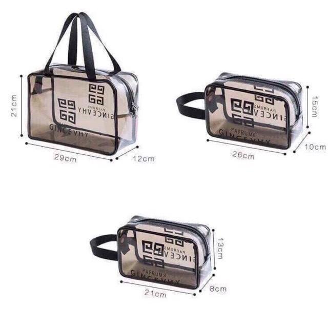 10 SET 3 TÚI DU LỊCH, ĐỰNG MỸ PHẨM TRAVEL NHỰA TRONG SUỐT ĐỦ CỠ