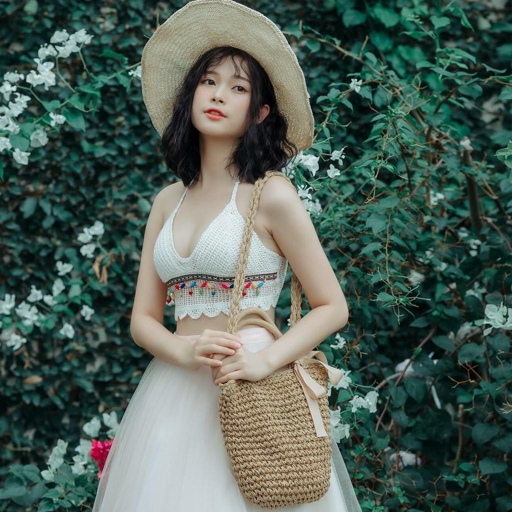 Bộ bơi nữ 3 mảnh bikini len móc cao cấp có kèm áo choàng