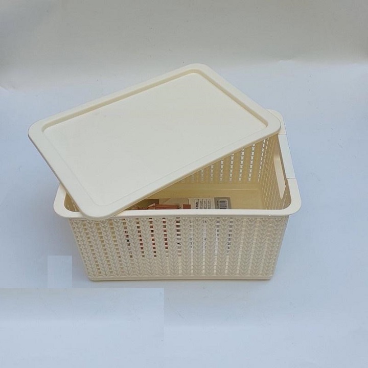 Giỏ nhựa có nắp 3 size đựng đồ đa năng tiết kiệm không gian nhà bếp phòng khách