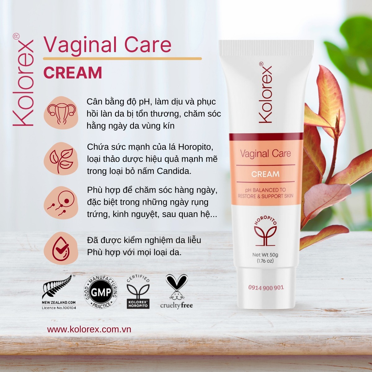 Kem Chăm Sóc Vùng nhạy cảm, loại Nấm Ngứa Candida Cho Nam và Nữ Kolorex Intimate Care Cream 50gram