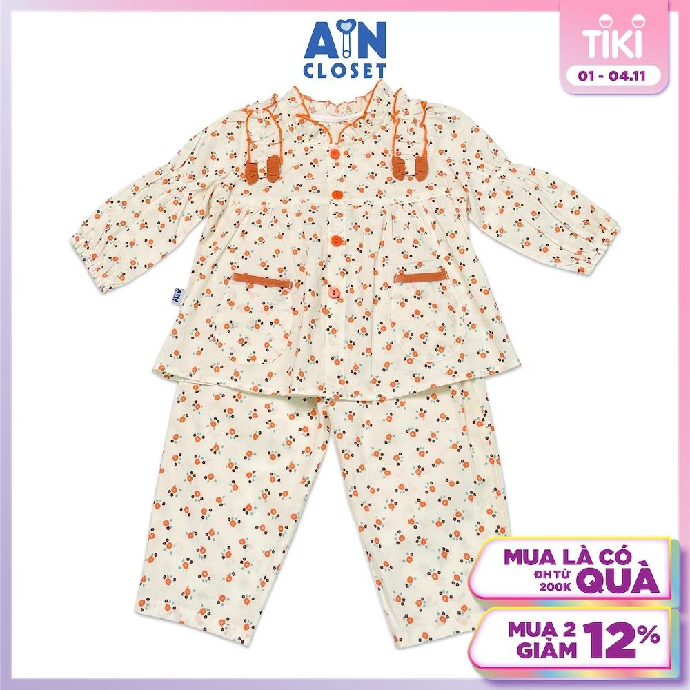 Bộ quần áo dài bé gái họa tiết Nhí hoa nơ cam cotton - AICDBGJVGYHQ - AIN Closet