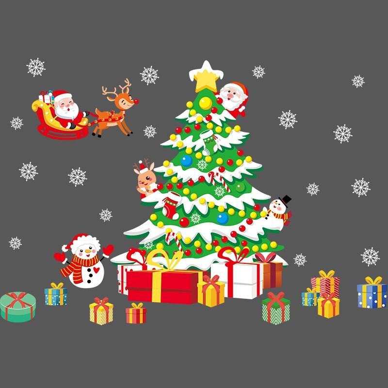 Decal trang trí Noel - Cây Thông xanh quà nhỏ đáng yêu